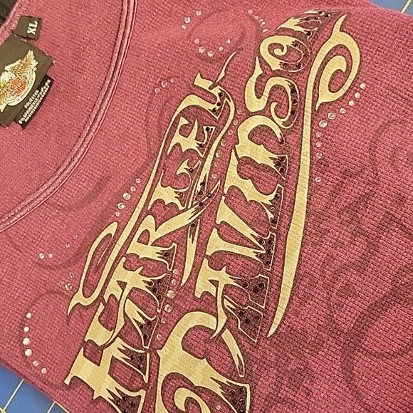 Harley-Davidson Maroon Rhinestone on Logo Long Sleeve Ribbed Tee XL - Picture 4 of 4